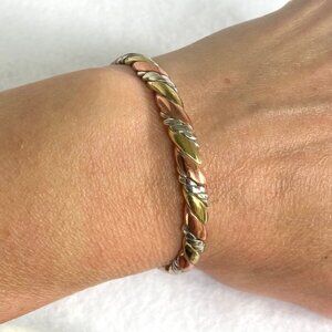 Sergio Lub Sherpa's Rope Copper Silver & Brass Twisted Cuff Bracelet Size S 6"